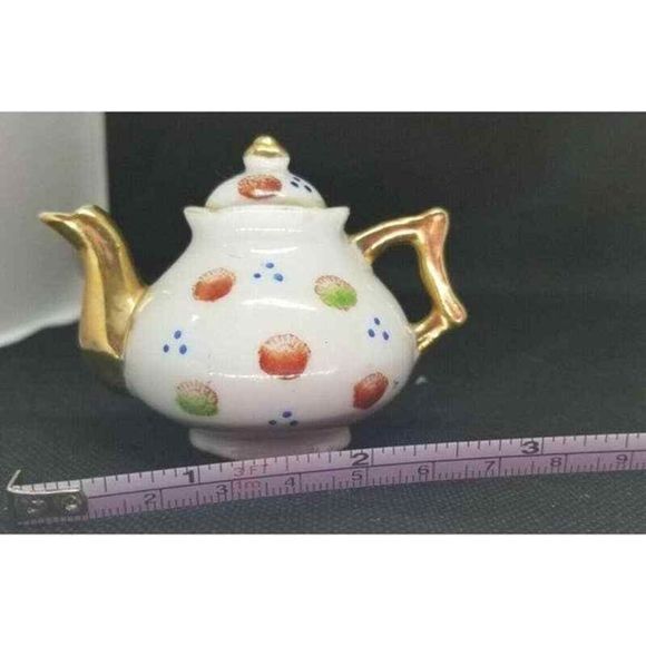 Vintage Occupied Japan Teapot Miniature Porcelain Tea Pot Oriental Design Paint - Picture 5 of 12